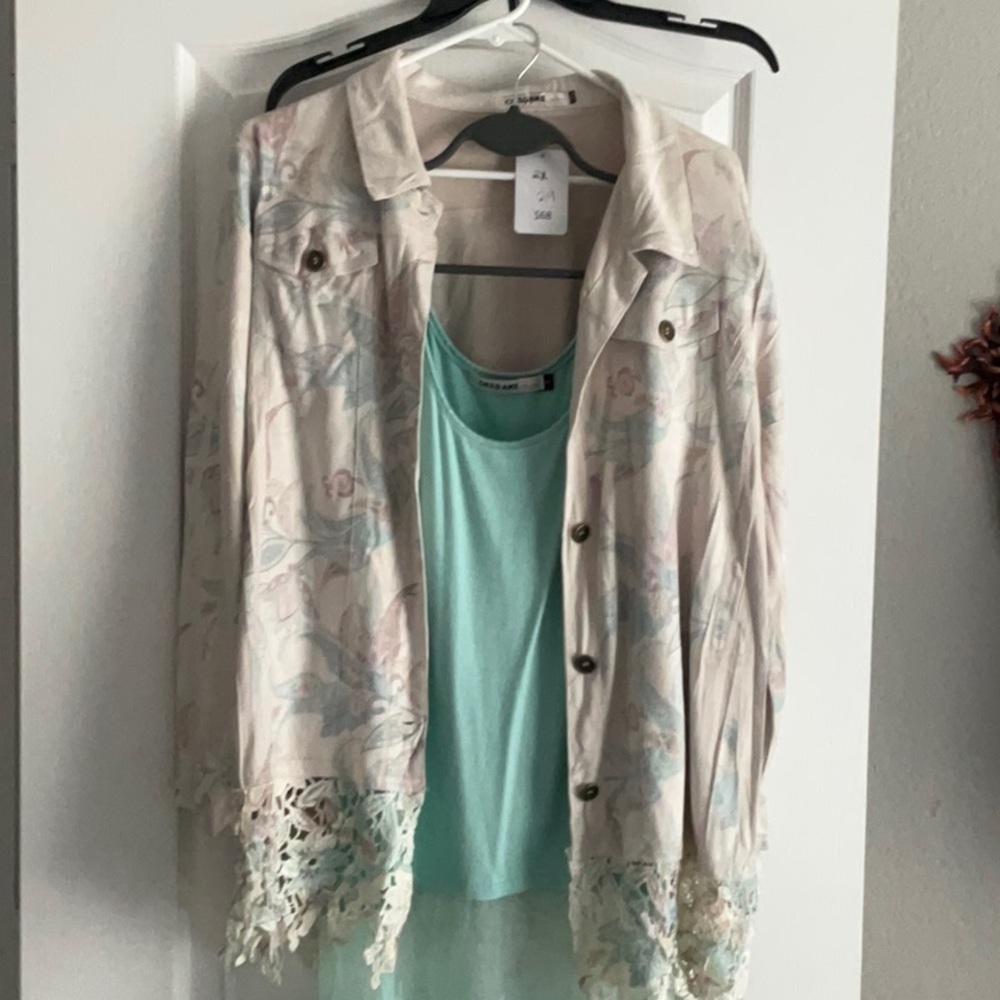 Floral Button Down Shirt with Lace Hem